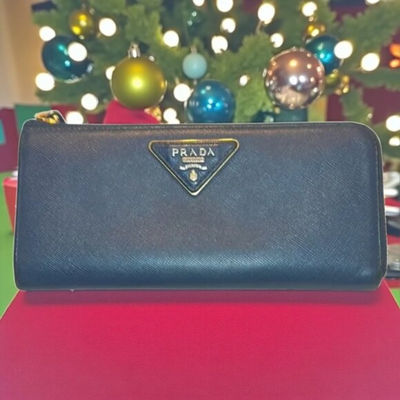 Prada Tessuto Navy Long  Leather Wallet  middle zip compartment has split - Picture 1 of 8